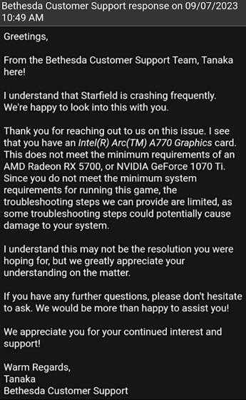 英特尔显卡遭B社歧视 驱动再更新也不能畅玩《星空》